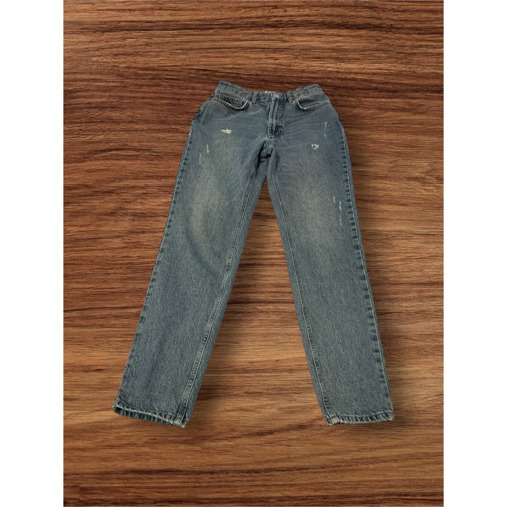 BDG Mom High Rise Jeans Womens 27 Blue Medium Wash Distressed Tapered Leg